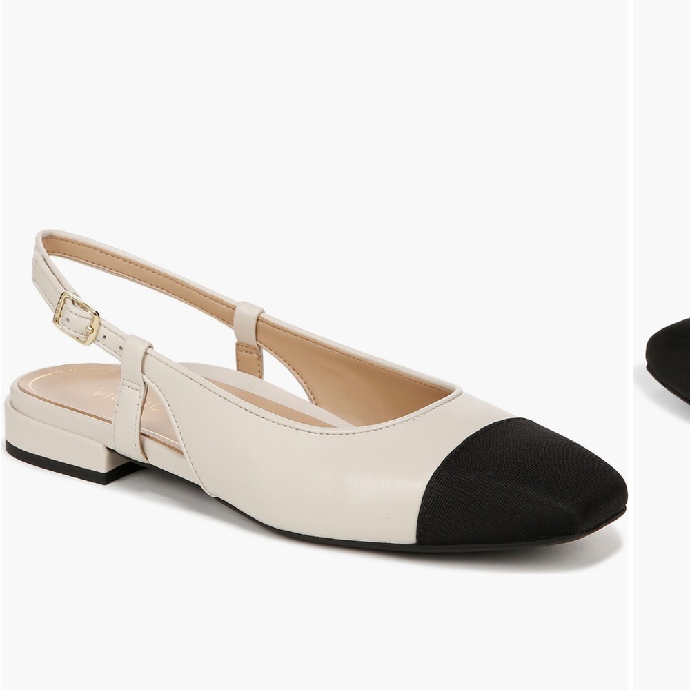 Vionic Black and White Slingback Flats